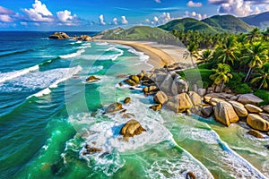 Witness the Raw Power of Riyue Bays Crashing Waves A DronesEye View of Hainans Stunning Coastline photo