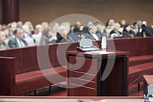 Witness stand at court house photo