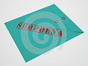 Witness Subpoena Envelope Represents Legal Duces Tecum Writ Of Summons 3d Illustration