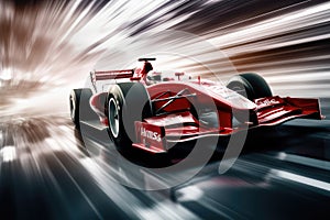 Witness the thrilling sight of a red race car speeding through the air at an exhilarating pace, Formula one racing car at high