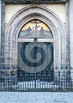 Wittenberg - The famous door at the All saint`s church where Martin Luther nailed the 95 theses