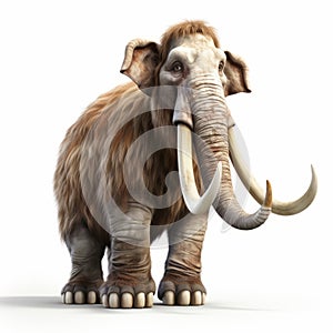 Witty 3d Cartoon Of A Woolly Mammoth With Tusks On White Background