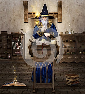 Wizard in blue dress spellbound time photo