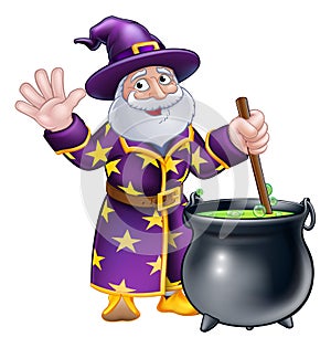 Wizard Cartoon Character and Cauldron