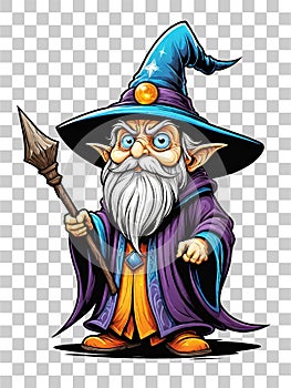 Wizard cartoon character design illustration on transparent background