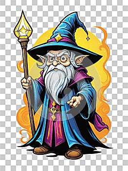 Wizard cartoon character design illustration on transparent background