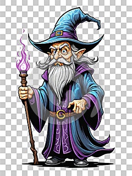 Wizard cartoon character design illustration on transparent background