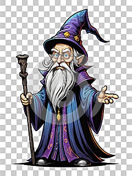 Wizard cartoon character design illustration on transparent background