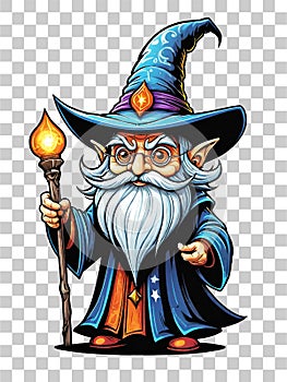 Wizard cartoon character design illustration on transparent background