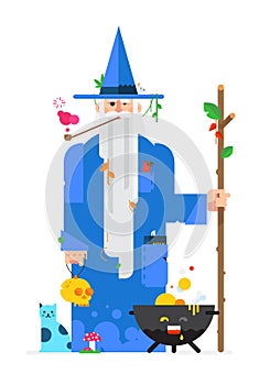 Wizard in a cartoon flat style. Illustration of the druid character. Image is isolated on white background. Character design.