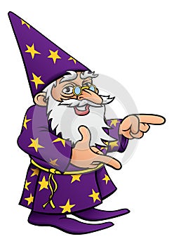 Wizard Cartoon Mascot Pointing