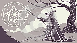 Wizard casting spell, fantasy wizard, magic caster, spell casting, wizard character, magic spell vector design Generative AI