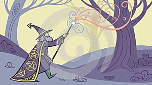 Wizard casting spell, magic fantasy character design vector design Generative AI