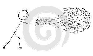 Wizard Casts a Fire Spell, Vector Cartoon Stick Figure Illustration photo