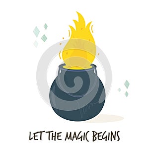 Wizard cauldron with magic potion. Vector image