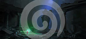 Wizard in the dark dungeon.