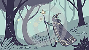 Wizard in forest, fantasy magic vector design Generative AI