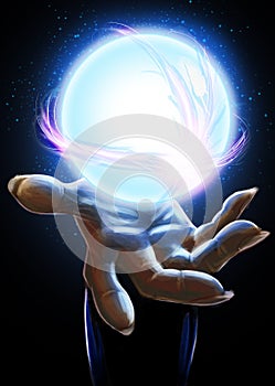 Wizard hand with crystal ball