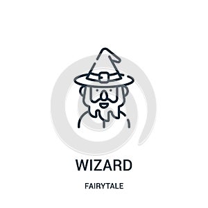 wizard icon vector from fairytale collection. Thin line wizard outline icon vector illustration