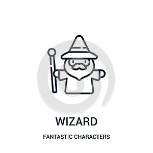 wizard icon vector from fantastic characters collection. Thin line wizard outline icon vector illustration