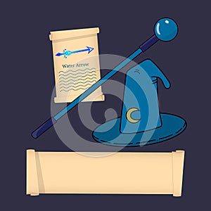 Wizard, Mage, Sorcerer, Warlock Classes. Attributes of wizard isolated on white background. Select your class. Vector illustration