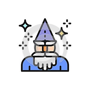 Wizard, magus, magician, thaumaturge flat color line icon photo