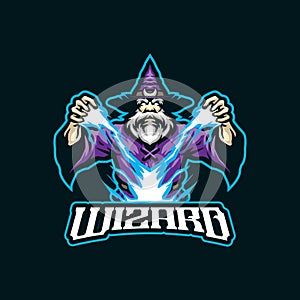 Wizard mascot logo design with modern illustration concept style for badge, emblem and t shirt printing. Angry wizard illustration