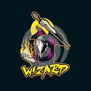 Wizard mascot logo design with modern illustration concept style for badge, emblem and t shirt printing. Wizard illustration with