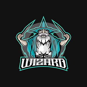 Wizard mascot logo design vector with modern illustration concept style for badge, emblem and t shirt printing. Angry wizard