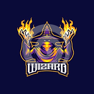 Wizard mascot logo design vector with modern illustration concept style for badge, emblem and t shirt printing. Fire wizard