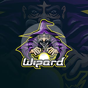 Wizard mascot logo design vector with modern illustration concept style for badge, emblem and t shirt printing. wizard action