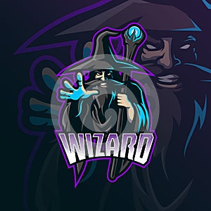 Wizard mascot logo design vector with modern illustration concept style for badge, emblem and tshirt printing. wizard illustration