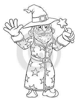 Wizard Merlin Cartoon Coloring Book Page