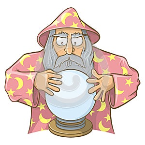 Wizard in pink cape with magic ball