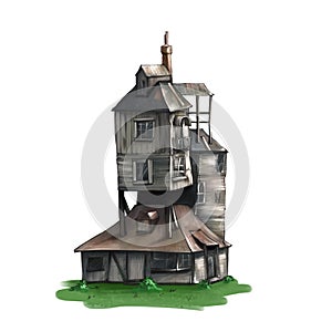 Wizard`s house Illustration, Hand drawn sketch, Isolated on white
