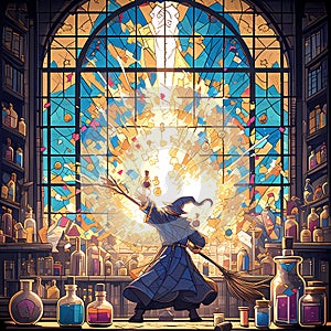 Wizard\'s Study: A Lighthearted Stained Glass Panel