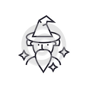 Wizard, sorcerer vector line icon, sign, illustration on background, editable strokes