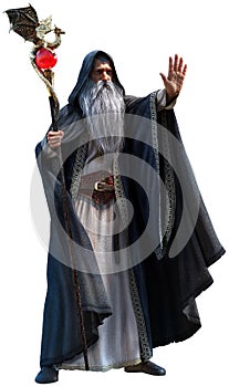 Wizard with staff 3d illustration