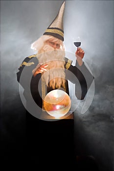 Wizard toasting with wine