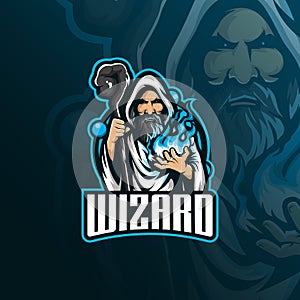 Wizard vector mascot logo design with modern illustration concept style for badge, emblem and tshirt printing. angry wizard