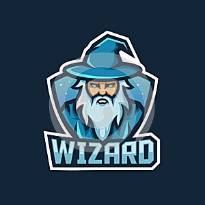 wizard warlock mascot logo with modern illustration concept style for badge, emblem and tshirt printing. angry wizard illus