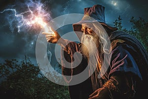 Wizzard doing Magic. Illustration of a wizard immersed in the act of casting a spell. Ai generated