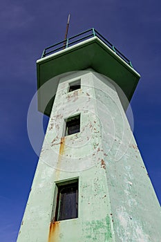 Wladyslawowo, Pomeranian Voivodeship Poland - February, 24, 2021: Breakwater head in a fishing port. Port infrastructure in a