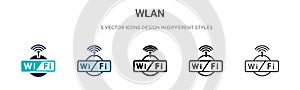 Wlan icon in filled, thin line, outline and stroke style. Vector illustration of two colored and black wlan vector icons designs