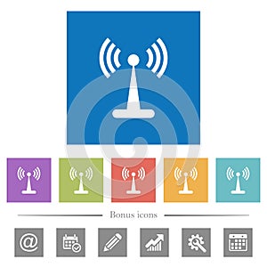 Wlan network flat white icons in square backgrounds