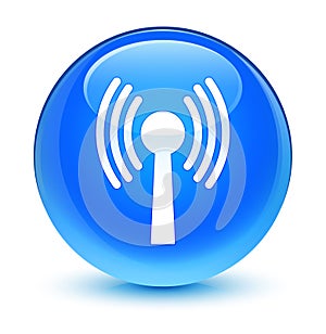 Wlan network icon glassy cyan blue round button
