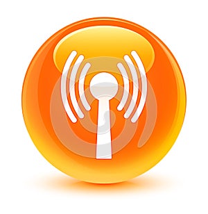 Wlan network icon glassy orange round button