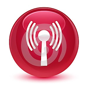 Wlan network icon glassy pink round button