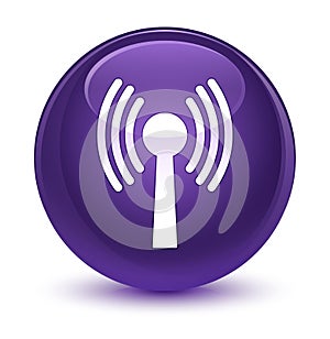 Wlan network icon glassy purple round button