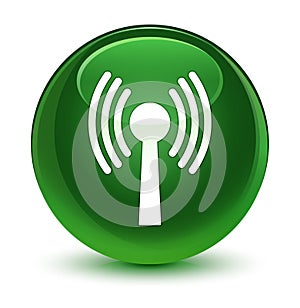 Wlan network icon glassy soft green round button